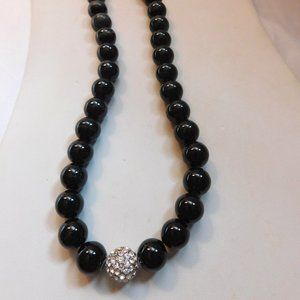 Black Beaded Necklace Choker Type with Bling Rhinestones
